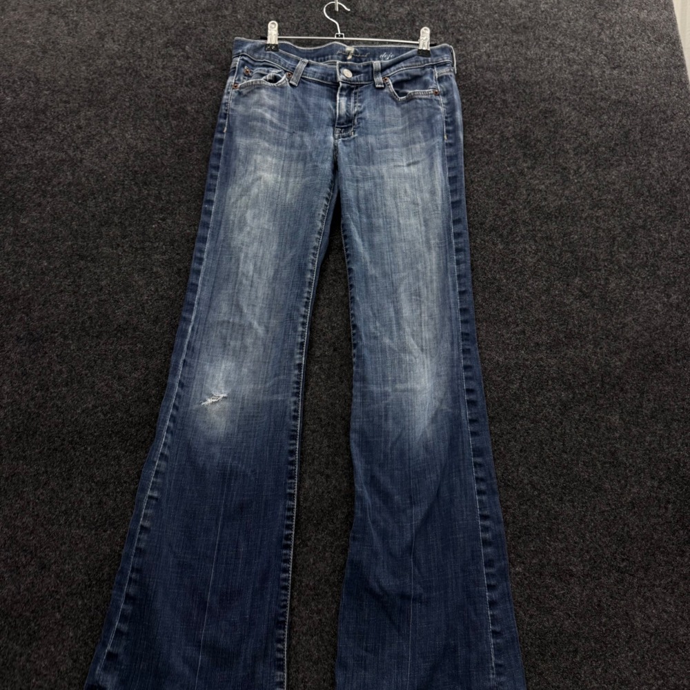 7 For All Mankind Dojo Flare Jeans Medium Wash Embroidered Pockets Size 27